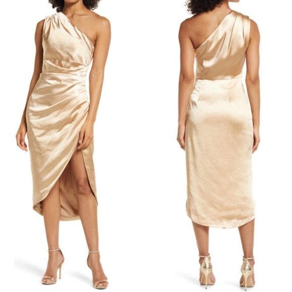 ELLIATT Cassini One-Shoulder Dress in Gold Size Medium - Picture 1 of 10